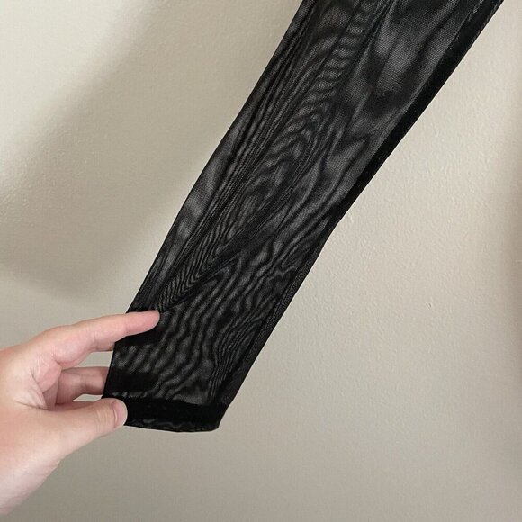 Cacique 18/20 Black Gold Metallic Lace Mesh Sheer Gothic Long Sleeve Bodysuit - Picture 4 of 12